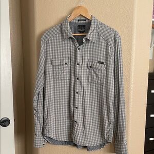 Lucky Brand Black Label Gray & Navy Blue Checkered Men's Button Down Shirt L